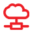 Red cloud network icon on black background.