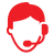 Red headset icon on black background.