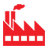 Red factory icon with smoke stacks.