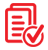 Red documents icon with check mark.