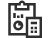 Calculator and clipboard icon on black background.