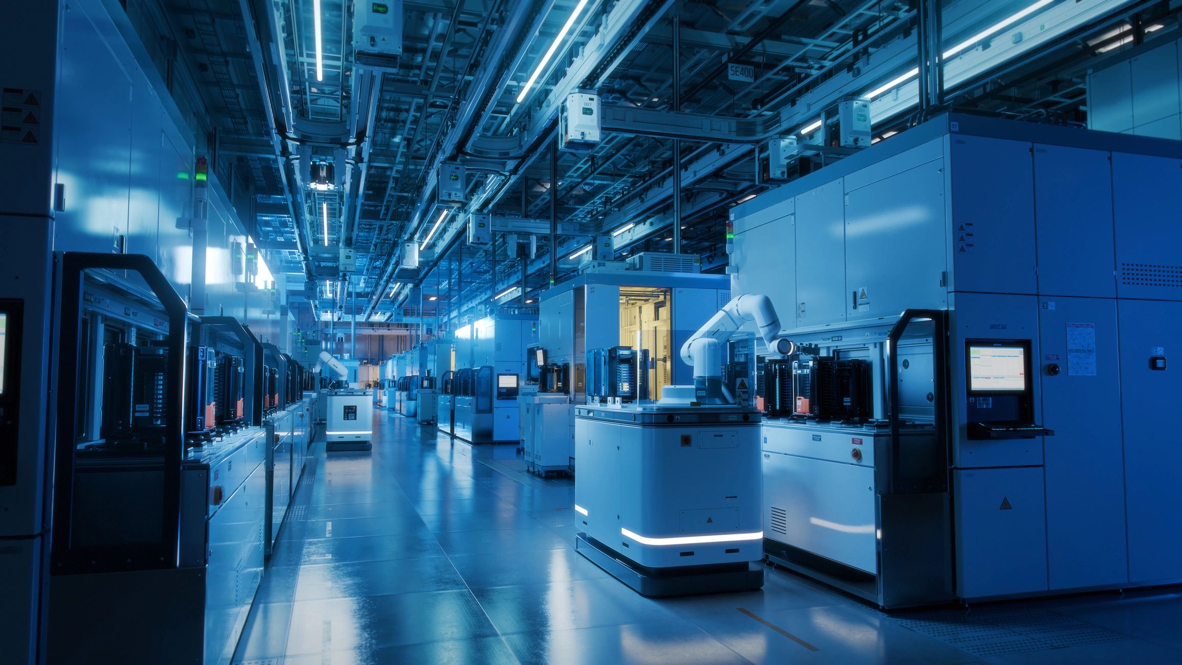 Advanced semiconductor production cleanroom with automated systems