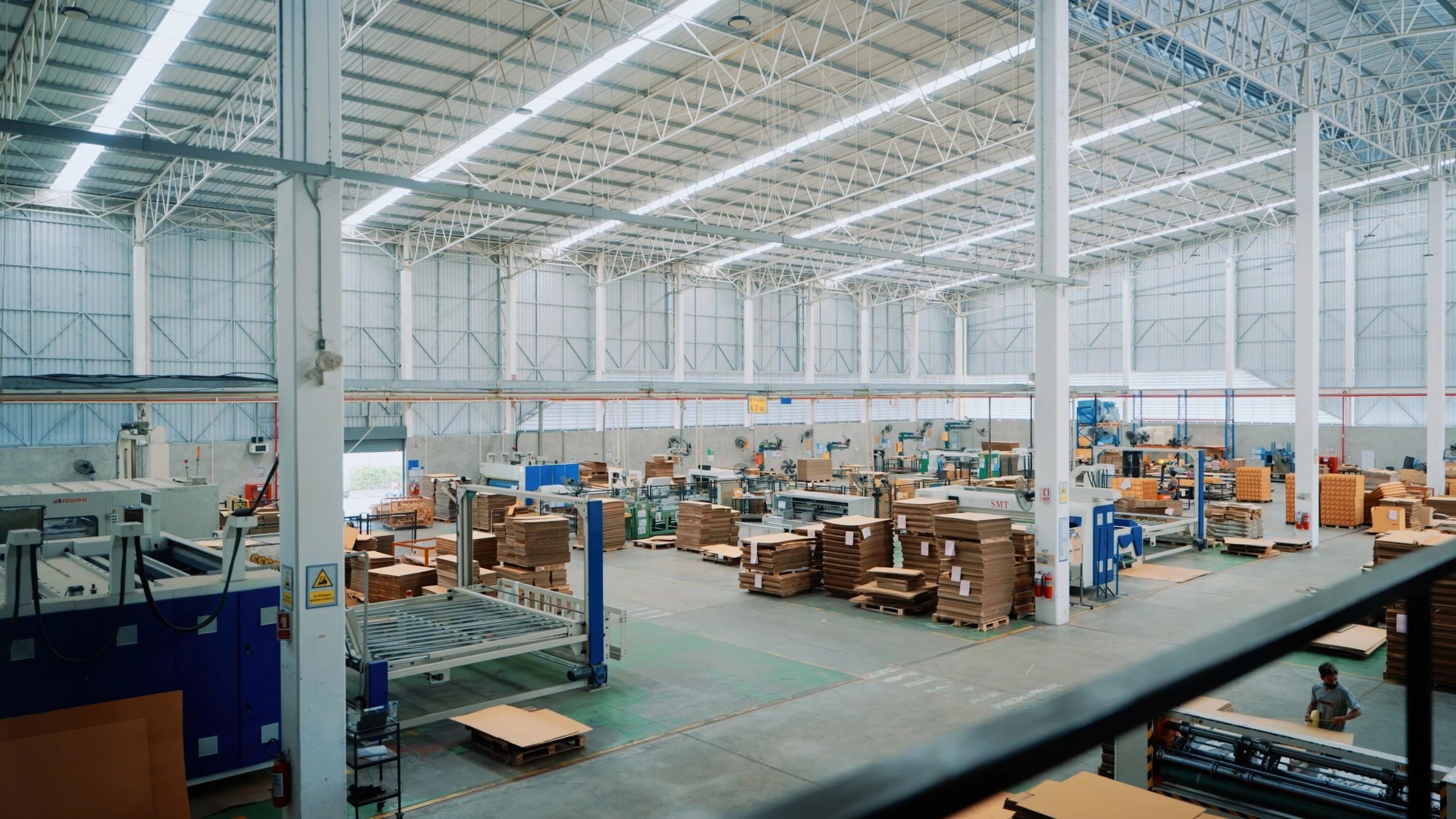 Modern factory floor with organized production layout