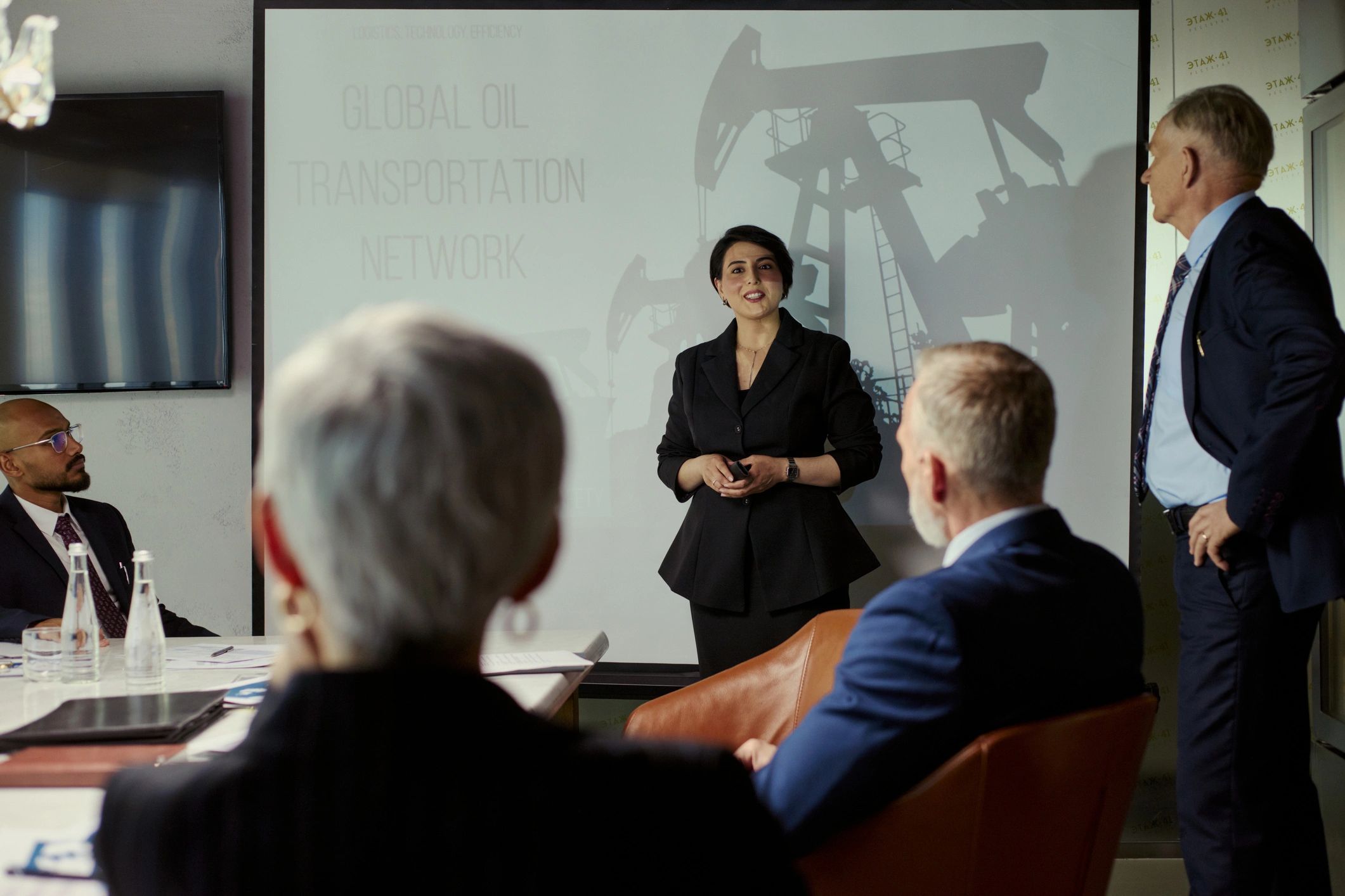 Business presentation discussing industrial strategy and operations